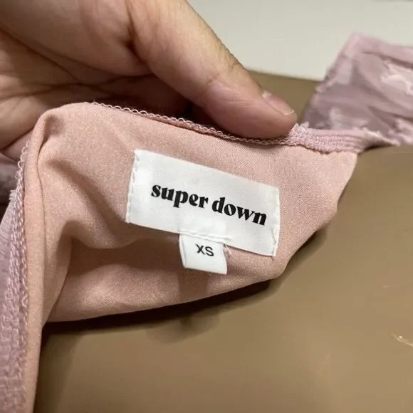 Revolve Superdown Romper XS Off Shoulder Pink Star Detail Aviana Cutout Pull On - Picture 6 of 9